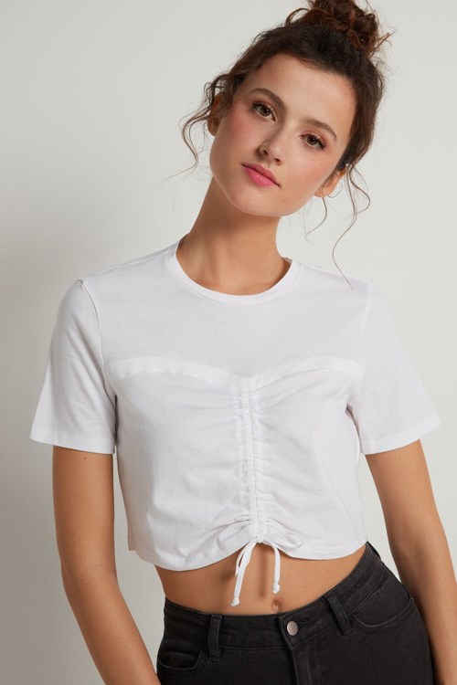 Tezenis Ruched Bawełniane T-shirt Białe Białe | 2019-WOKML