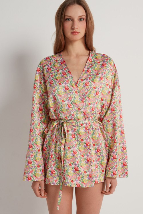 Tezenis Satin Kimono Robe Floral Wildflower Print 294v | 7140-ZOUBF