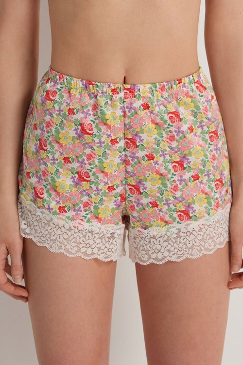 Tezenis Satin and Koronkowe Shorts Floral Wildflower Print 294v | 1567-AUSKG