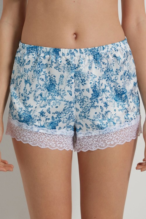 Tezenis Satin and Koronkowe Shorts Głęboka Niebieskie | 5486-BYIHF