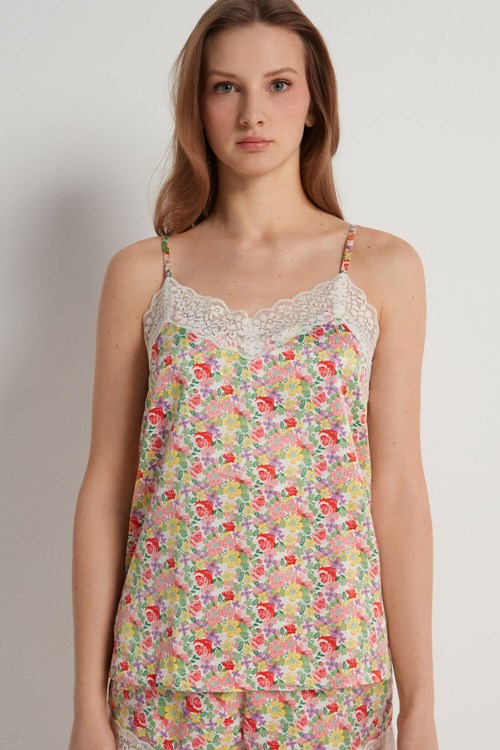 Tezenis Satin and Koronkowe Tank Top Floral Wildflower Print 294v | 7052-BONLI