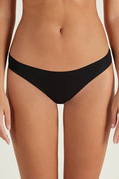 Tezenis Seamless Cheeky Briefs in Bawełniane Czarne Czarne | 6354-BZPJR