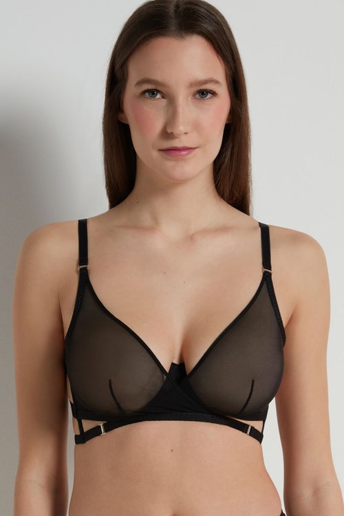 Tezenis Seduction Mesh Paris Balconette Bra Czarne Czarne | 0429-NIRXC