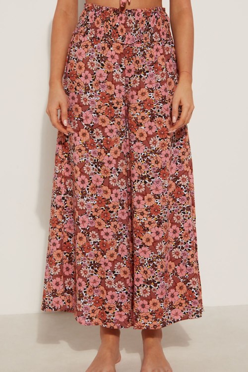 Tezenis Smocked Płócienne Hakama Pants Floral Floral Animal Print 581v | 9547-RDKMA