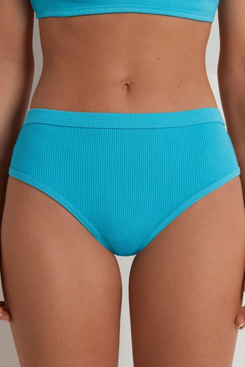 Tezenis Spring Rib High Rise Bawełniane Brazilian Hipsters Głęboka Niebieskie Niebieskie | 9482-ARECL