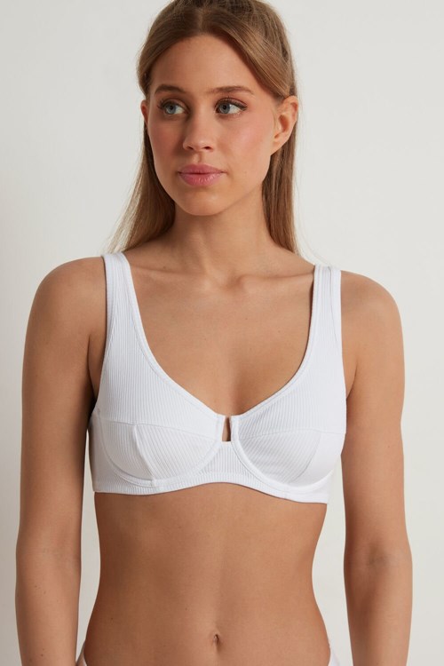 Tezenis Spring Rib Paris Bawełniane Balconette Bra Białe Białe | 1825-XWVJG