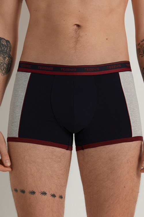 Tezenis Two-tone Bawełniane Boxers with Logoed Elastic Niebieskie Ciemny Czerwone | 0716-KCQVB