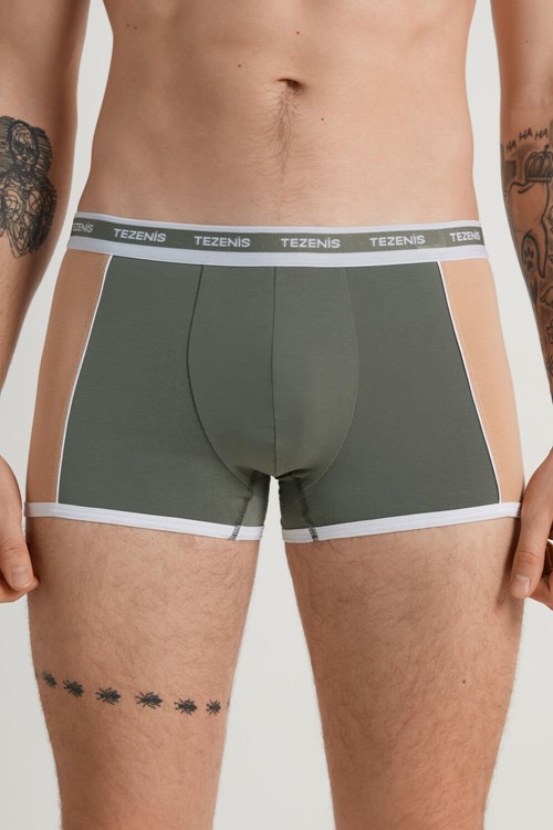 Tezenis Two-tone Bawełniane Boxers with Logoed Elastic Zielone | 6358-SCRQK