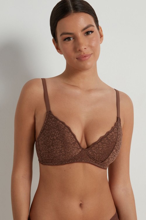 Tezenis Warsaw Lightly Watowany Koronkowe Triangle Bra Brązowe Brązowe | 0763-HEZFA