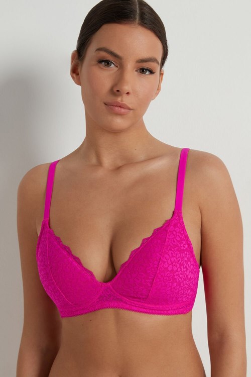 Tezenis Warsaw Lightly Watowany Koronkowe Triangle Bra Różowe Fuksja | 6134-OEHTF