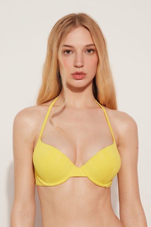 Tezenis Watowany Recycled Żebrowany Push-Up Bikini Top Żółte Cytrynowy Żółte | 0941-FRAOX