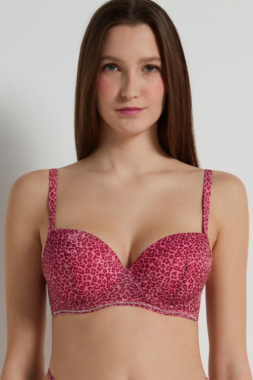 Tezenis Wien Pretty Leopard Lightly Watowany Balconette Bra Różowe Panterka | 4893-KJWGX