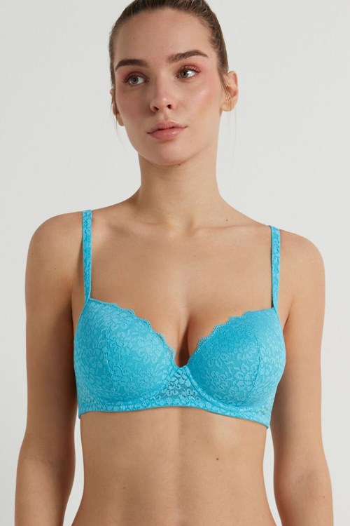 Tezenis Wien Recycled Koronkowe Lightly Watowany Balconette Bra Głęboka Niebieskie Niebieskie | 2703-USPXG