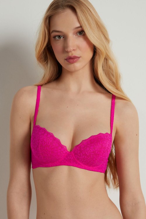 Tezenis Wien Recycled Koronkowe Lightly Watowany Balconette Bra Różowe Fuksja | 2946-JVBFQ