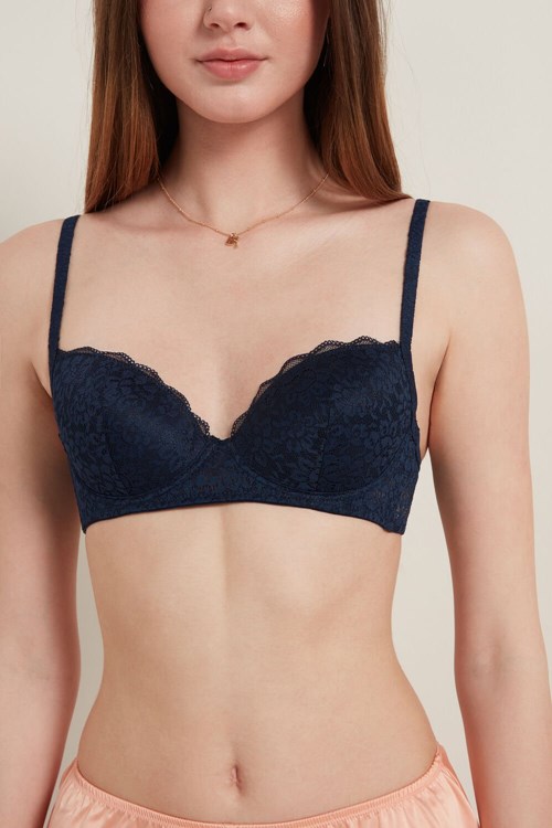 Tezenis Wien Recycled Koronkowe Lightly Watowany Balconette Bra Niebieskie Niebieskie | 5208-DNUQR