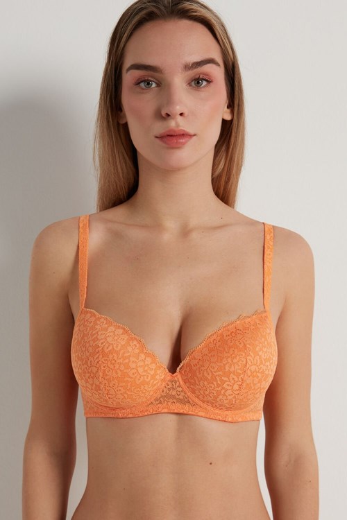 Tezenis Wien Recycled Koronkowe Lightly Watowany Balconette Bra Pomarańczowe Pomarańczowe | 8507-WLBFT