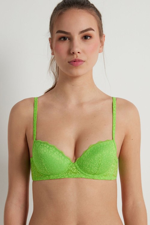 Tezenis Wien Recycled Koronkowe Lightly Watowany Balconette Bra Zielone Zielone | 8651-KBQAY