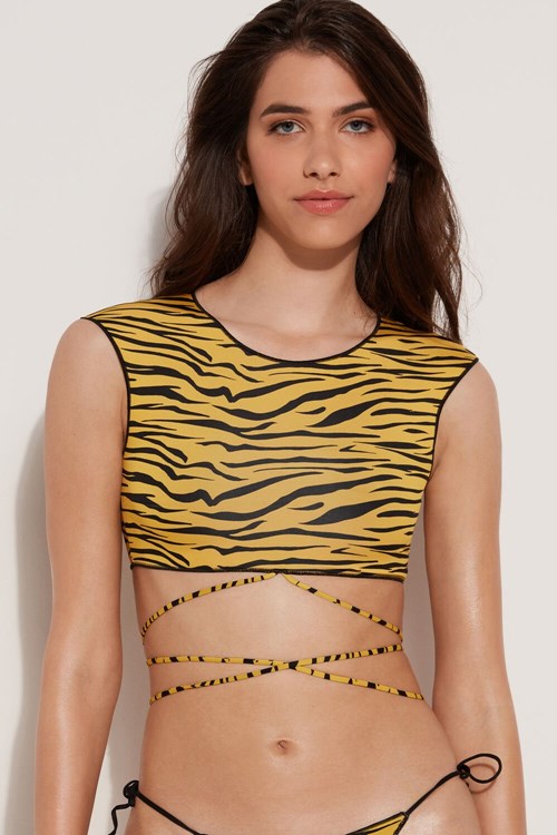 Tezenis Yellow Zebra Bra-Styl Bikini Top Czarne Żółte | 5140-DLRST