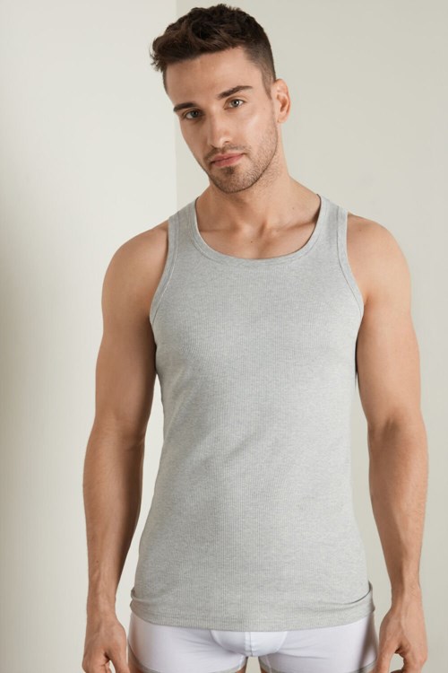 Tezenis Żebrowany Bawełniane Undershirt Szare Głęboka | 3725-RLFUY