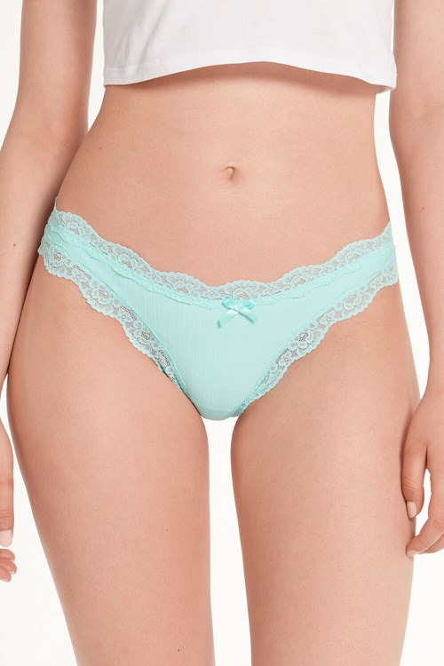 Tezenis Żebrowany Brazilian Panties with Koronkowe Trim Głęboka Niebieskie Głęboka Niebieskie | 3057-ZORIN